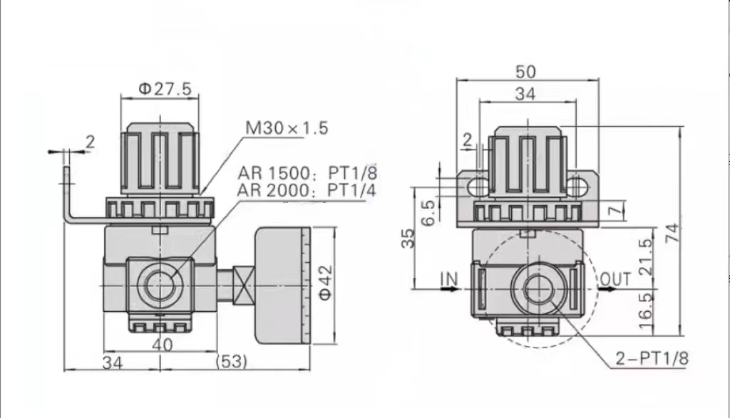 Pneumatic Pressure Regulating Valve AR2000 Air Source Regulating Valve Pressure Reducing Valve Piston Pressure Regulating without Air Leakage