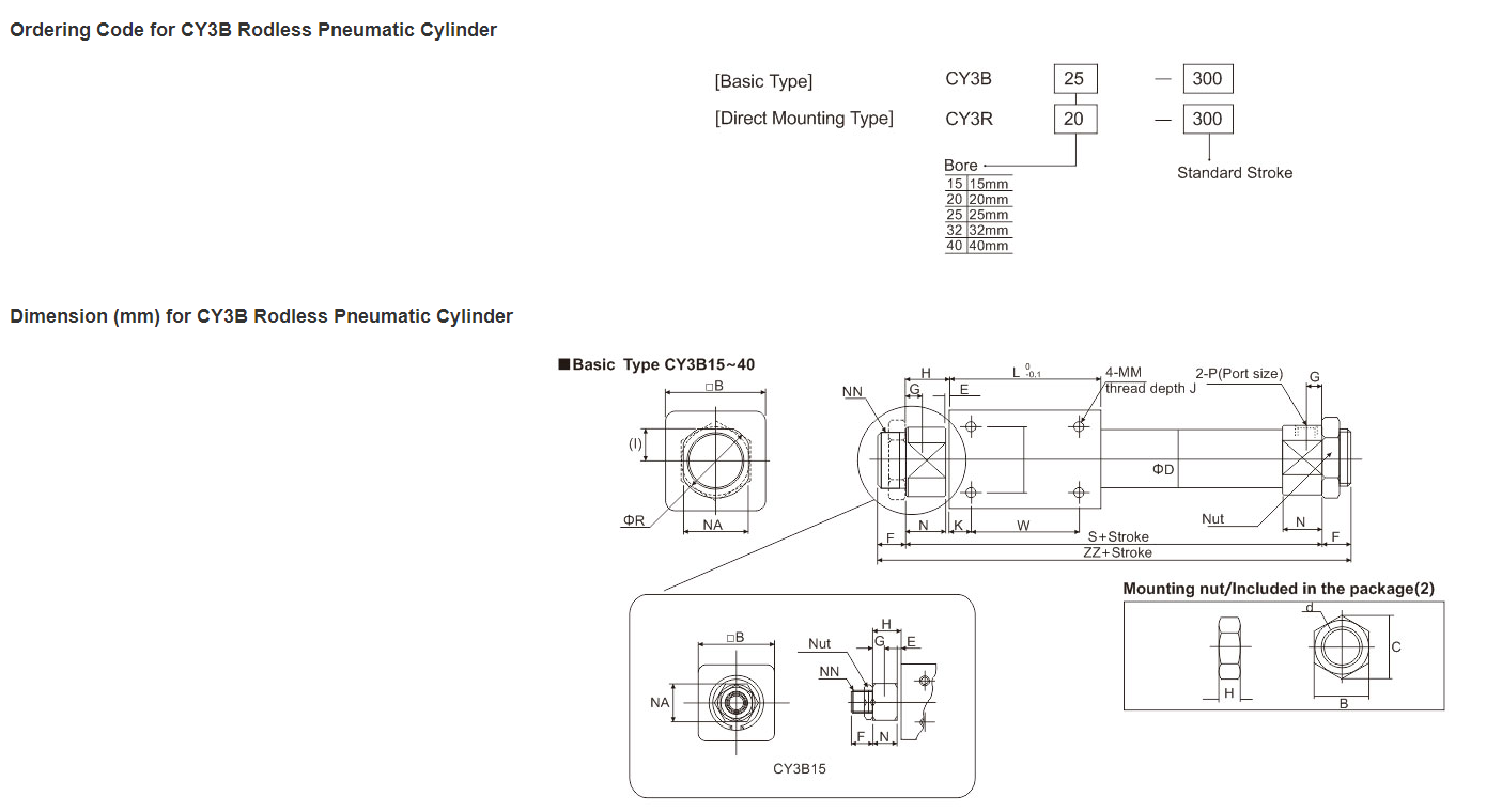 CY3B/R Rodless Pneumatic Cylinder