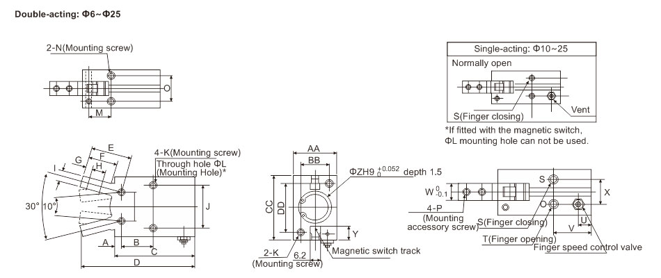 Angular Pneumatic Gripper MHC2