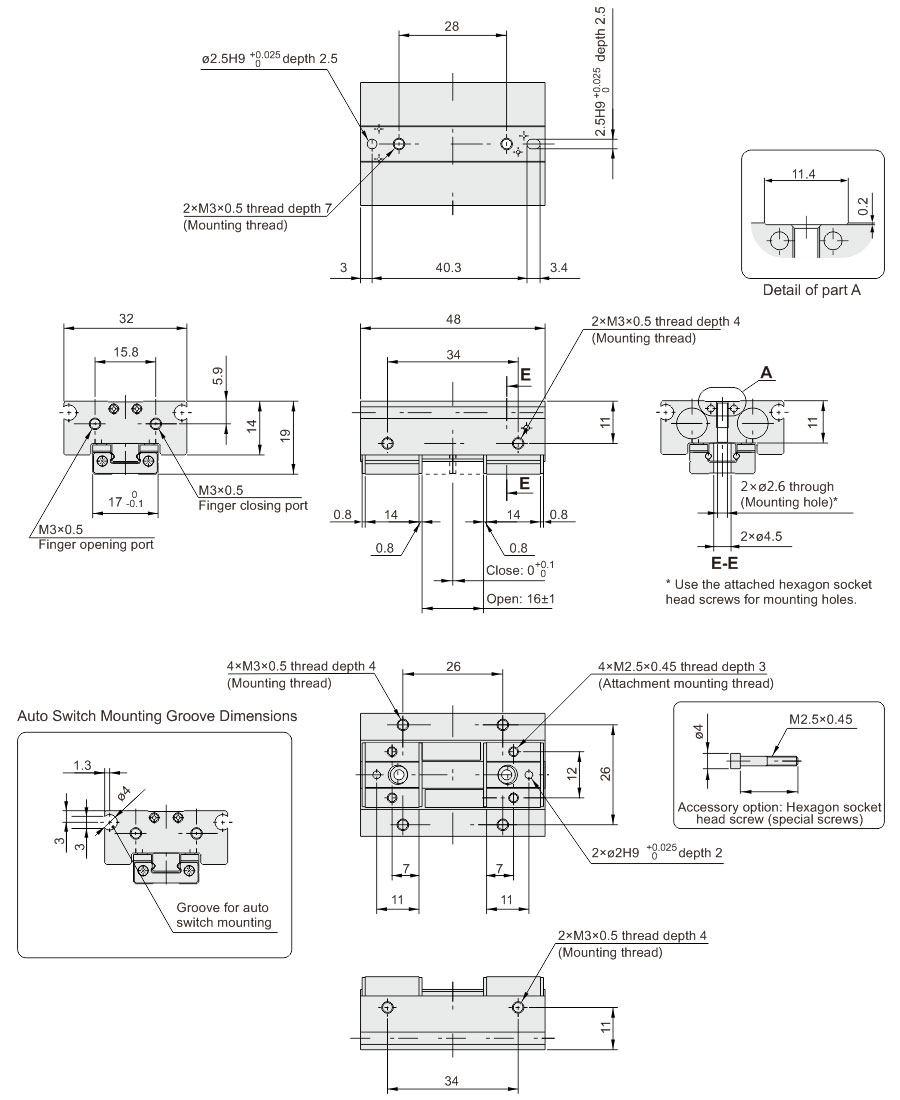 Parallel Opening And Closing Gripper MHF2