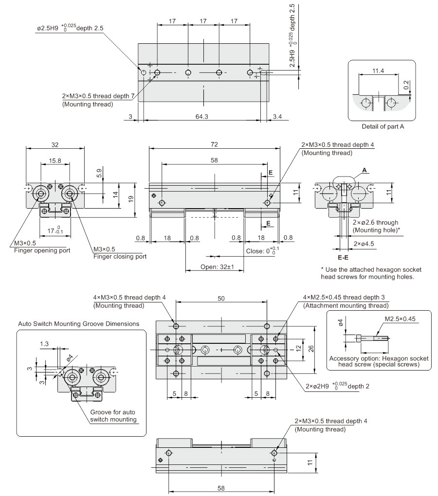 Parallel Opening And Closing Gripper MHF2