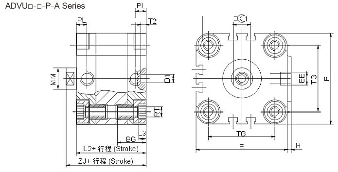 Compact Pneumatic Cylinder ADVU