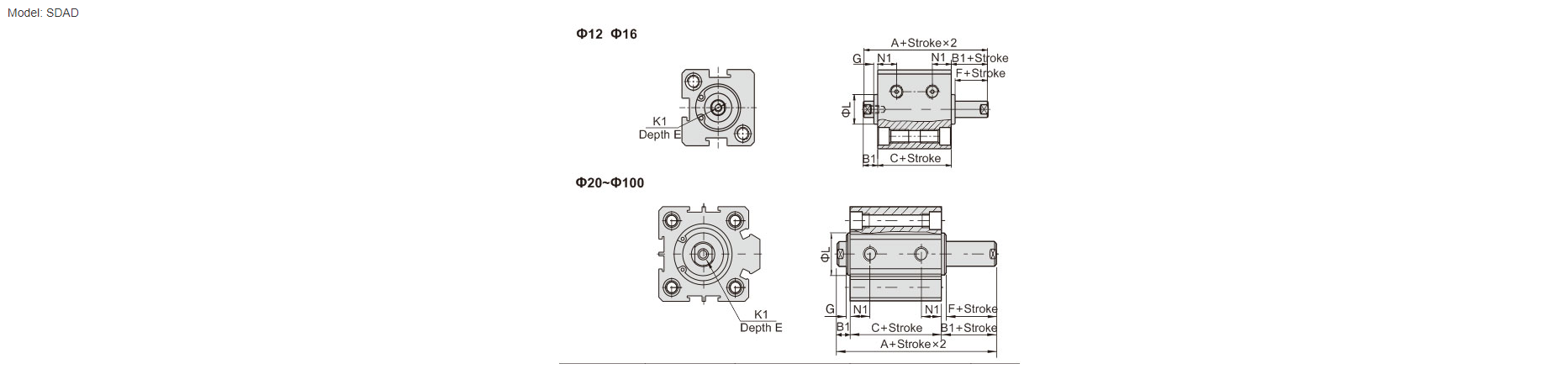 Compact Pneumatic Cylinder SDA