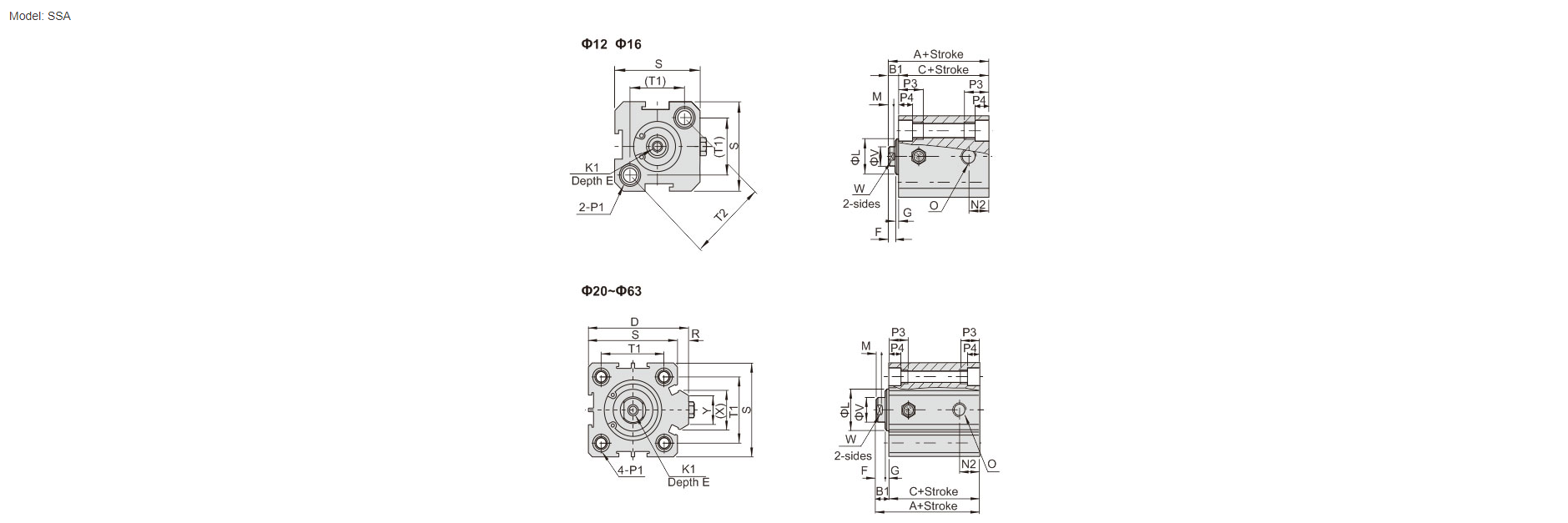 Compact Pneumatic Cylinder SDA